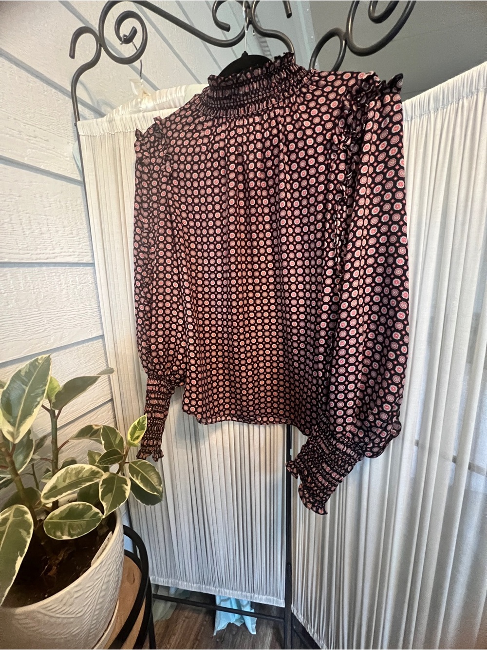 Max Studio Black Blouse with Pink Geo Dot Print - Picture 2 of 4
